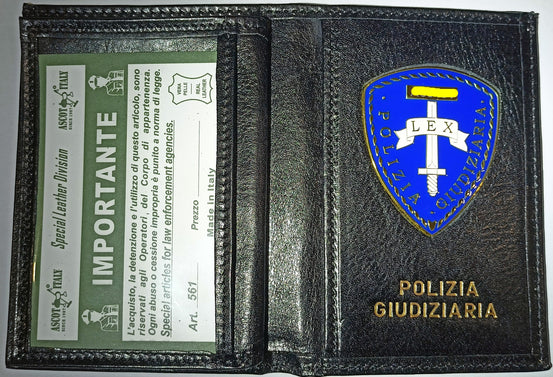 PORTAFOGLIO POLIZIA GIUDIZIARIA IN PELLE CON PLACCA BLU ASCOT