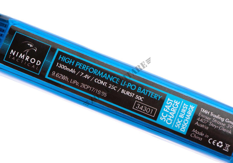 BATTERIA CON ATTACCO MINI TAMIYA LIPO 7.4V 1300mAh 25C STOCK TUBE TYPE NIMROD