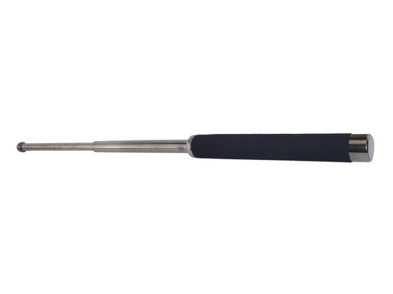 BASTONE TELESCOPICO DA 53CM  CROMATO SCURO CON MANICO IN SPUGNA NERA