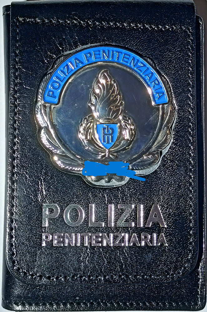 PORTAFOGLIO IN PELLE CON PLACCA POLIZIA PENITENZIARIA ARGENTATA ASCOT