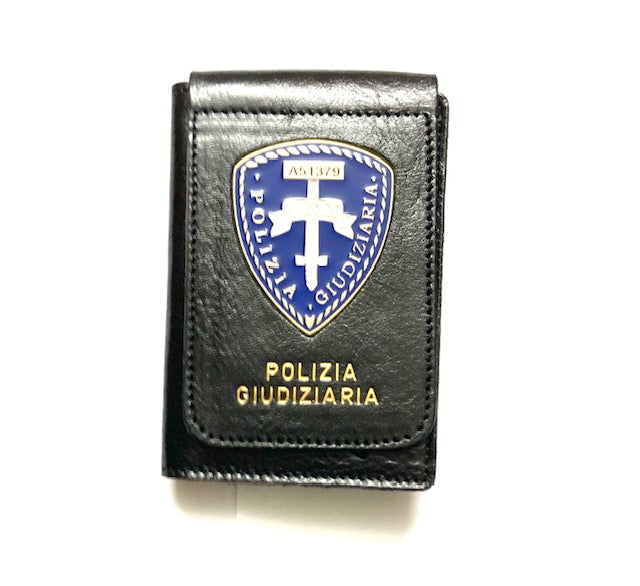 PORTAFOGLIO POLIZIA GIUDIZIARIA IN PELLE CON PLACCA BLU E SCRITTA IN BASSO ASCOT