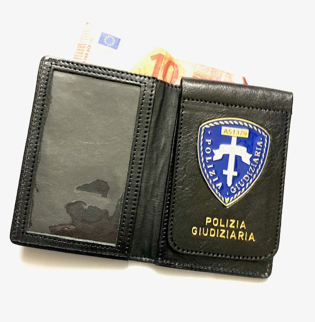 PORTAFOGLIO POLIZIA GIUDIZIARIA IN PELLE CON PLACCA BLU E SCRITTA IN BASSO ASCOT