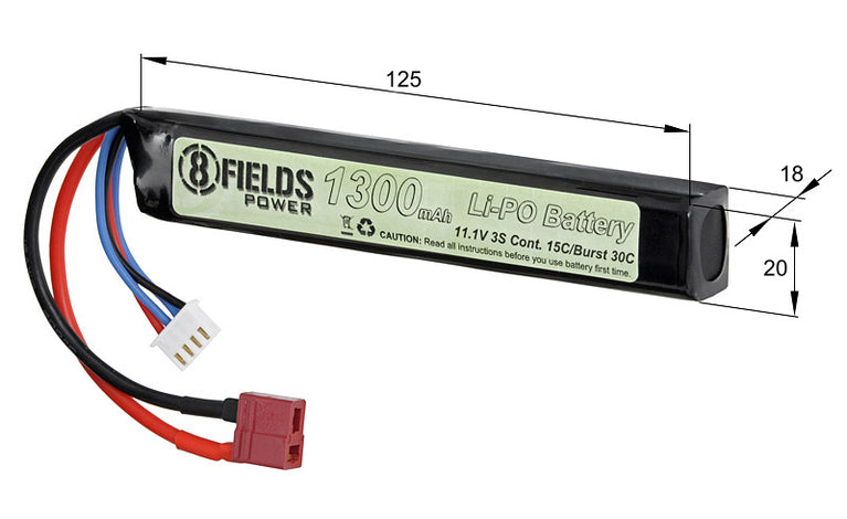 BATTERIA LI-PO 1300mAh 11,1V 15/30C  T-PLUG 8FIELDS