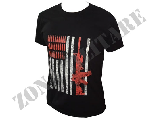 T-Shirt Manica Corta Us Flag M4 And Ammo Red