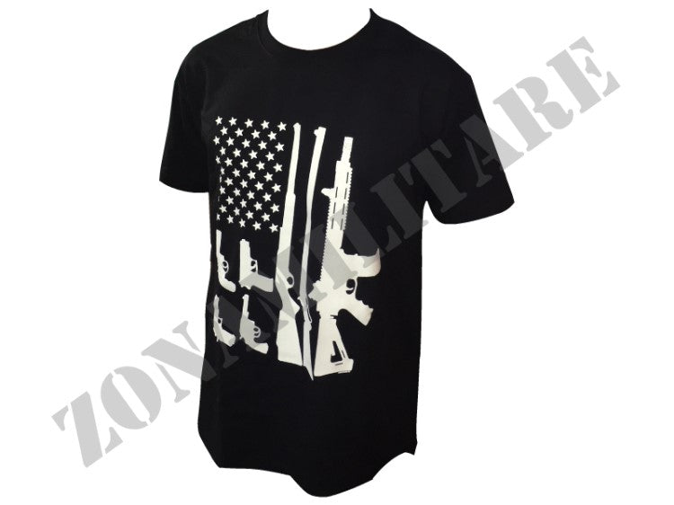 T-Shirt Manica Corta Us Flag Guns&Pistols Black