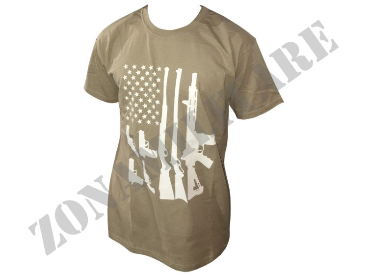 T-Shirt Manica Corta Us Flag Guns&Pistols Kaky