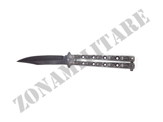 Coltello A Farfalla Richiudibile Teschi Grigio 10 Cm