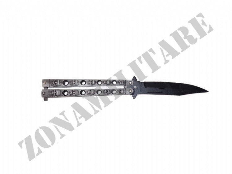 Coltello A Farfalla Richiudibile Teschi Grigio 10 Cm