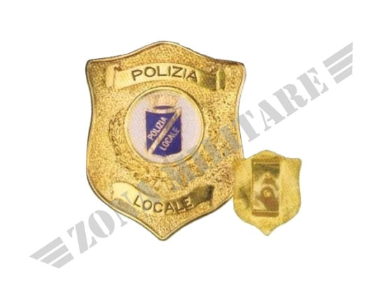 Placca Dorata Polizia Locale In Metallo Con Clip