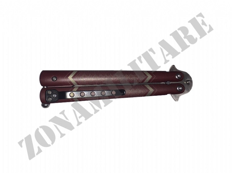 Coltello Butterfly Lama Liscia Manico Metallo Bordeaux