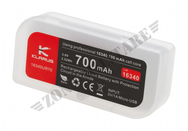 Batteria Ricaricabile 16340 Battery 3.7V 700Mah Micro-Usb