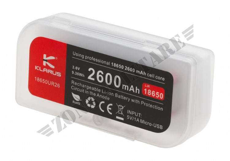 Batteria Ricaricabile 18650 Battery 3.7V 2600Mah Micro-Usb