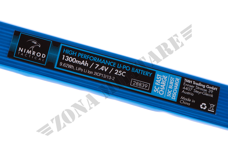 BATTERIA Lipo 7.4V 1300mAh 25C Twin Type T-Plug Nimrod