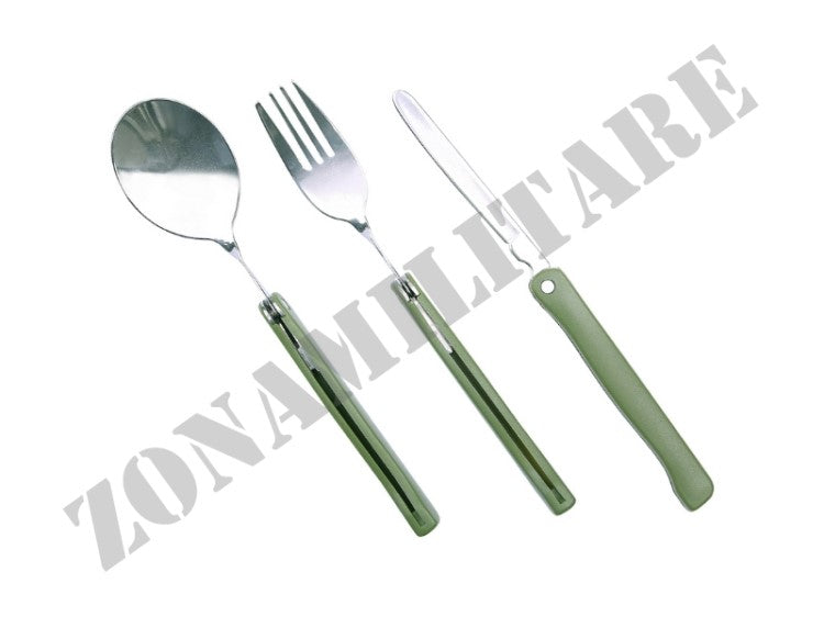 Kit Posate Pieghevoli Per Outdoor Con Fodero Verde Fosco