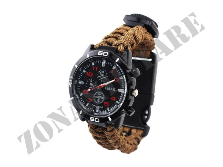 Orologio Multi Funzionale Paracord Survival Accessoriato Coyote