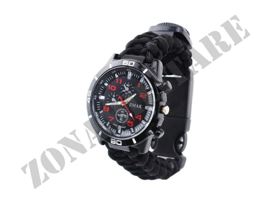 Orologio Multi Funzionale Paracord Survival Accessoriato Nero