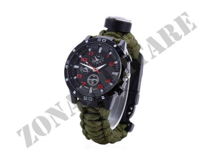 Orologio Multi Funzionale Paracord Survival Accessoriato Verde