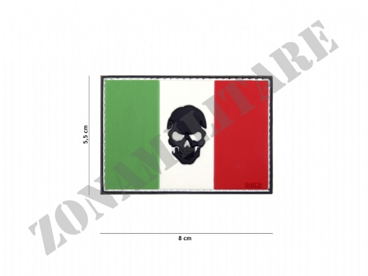 Patch Gommata Bandiera Italia Con Teschio Con Velcro