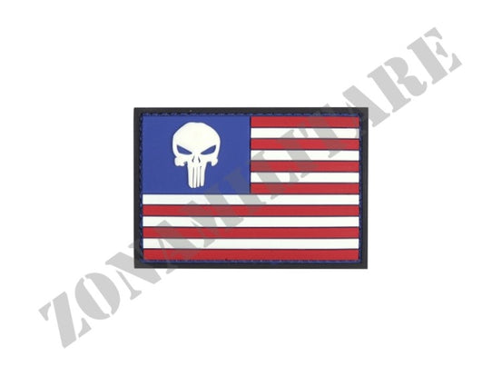 Patch Gommata Bandiera Americana Con Punisher Con Velcro