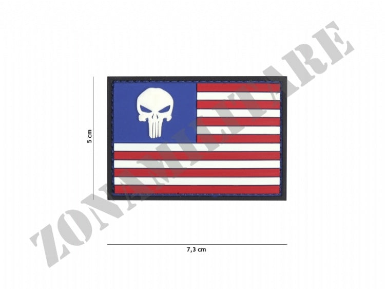 Patch Gommata Bandiera Americana Con Punisher Con Velcro