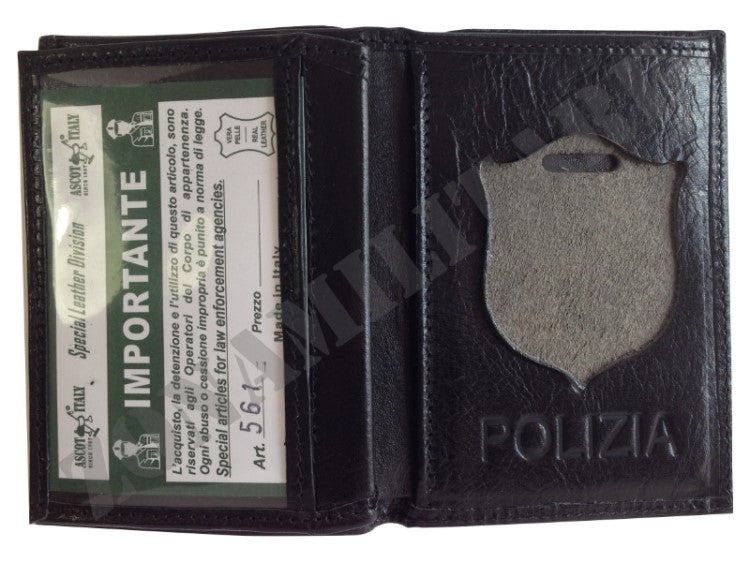 Portafoglio In Pelle Con Alloggio Placca Polizia Di Stato Nero Ascot Italy