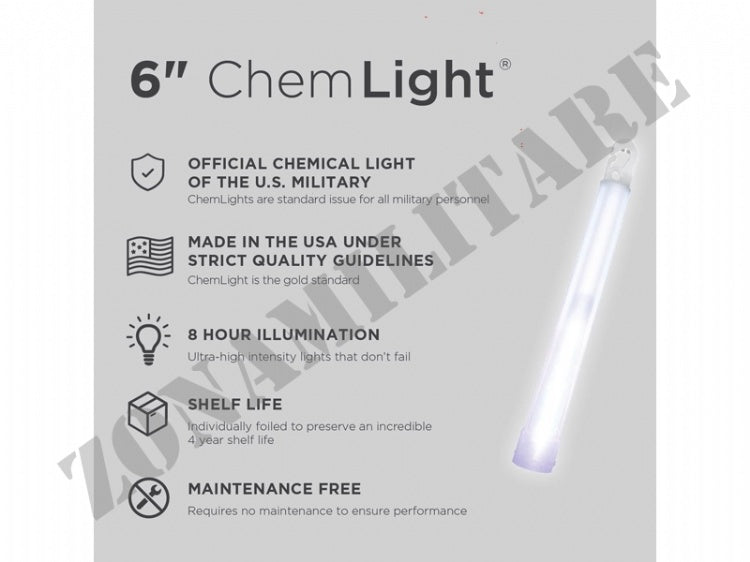 Cyalume Chemlight Bianco Durata 8H Defcon 5