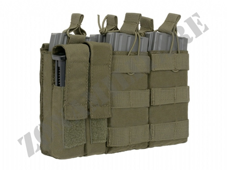 Triple 5.56 Mag/Pistol Pouch Panel Od Green Color 8 Fields