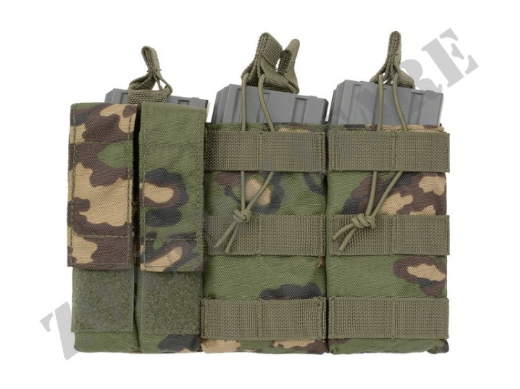 Triple 5.56 Mag/Pistol Pouch Panel Woodland Color 8 Fields