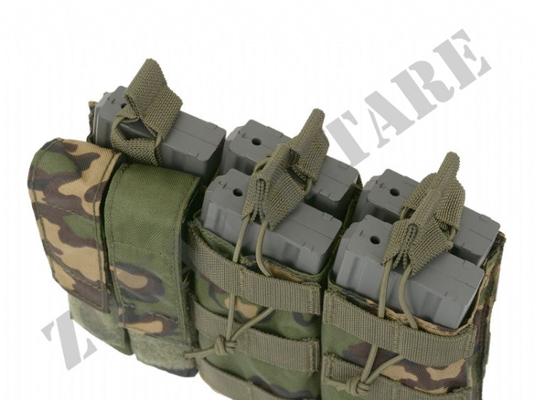 Triple 5.56 Mag/Pistol Pouch Panel Woodland Color 8 Fields