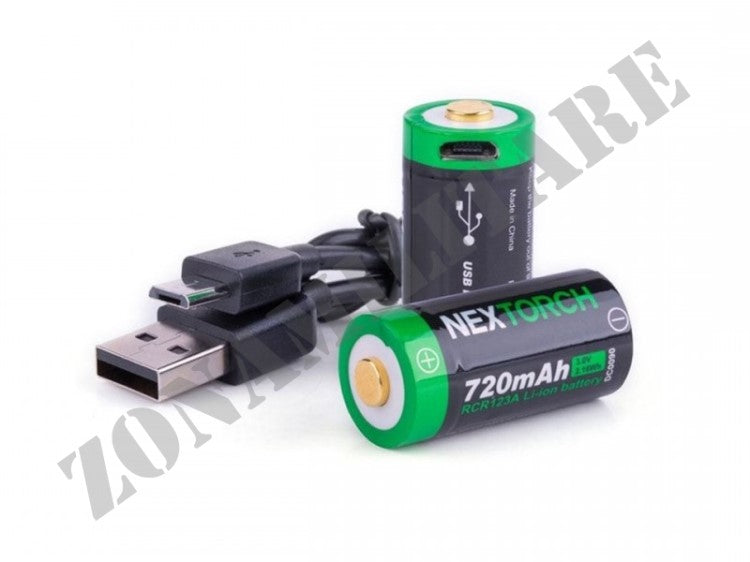 Coppia Batterie Tipo Rcr123A Da 720Mah Nextorch Ricaricabili