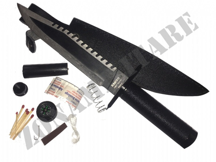 Coltello Da Caccia Rambo I Con Kit Survivor Nel Manico